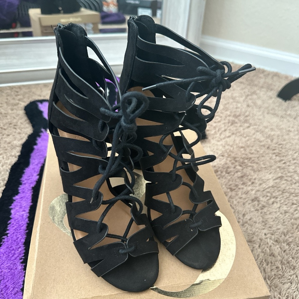 Charlotte Russe Black Lace-Up Heels
